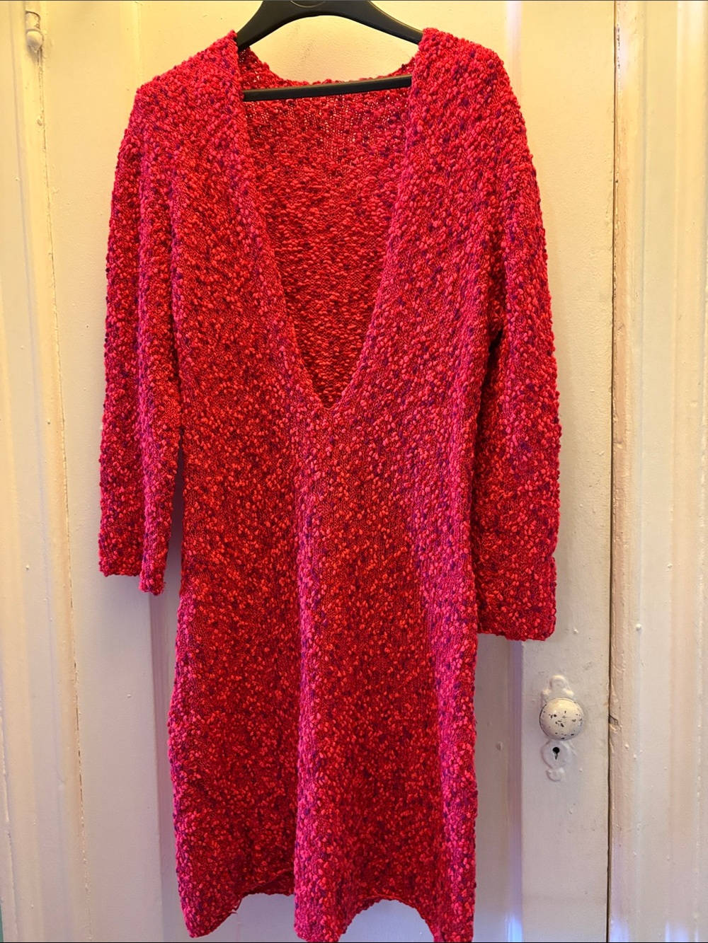 Hand knit red sweater dress M.